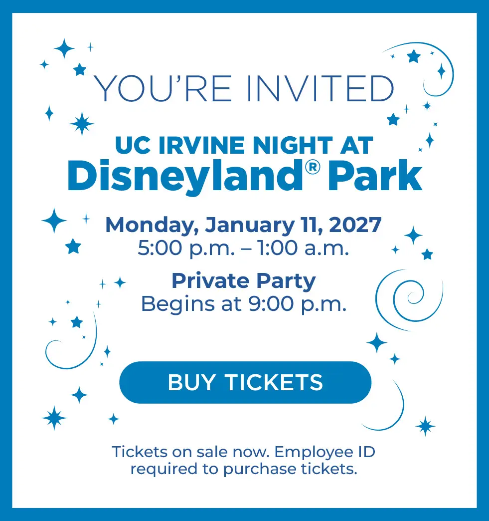 Buy tickets: UC Irvine Night at Disneyland Park, Monday, January 11.